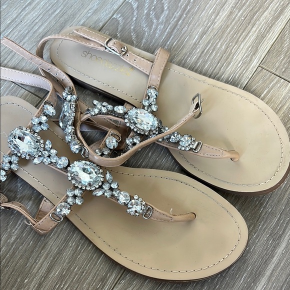 Shoe Dazzle Tan Crystal Embellished Sandals - Picture 1 of 3